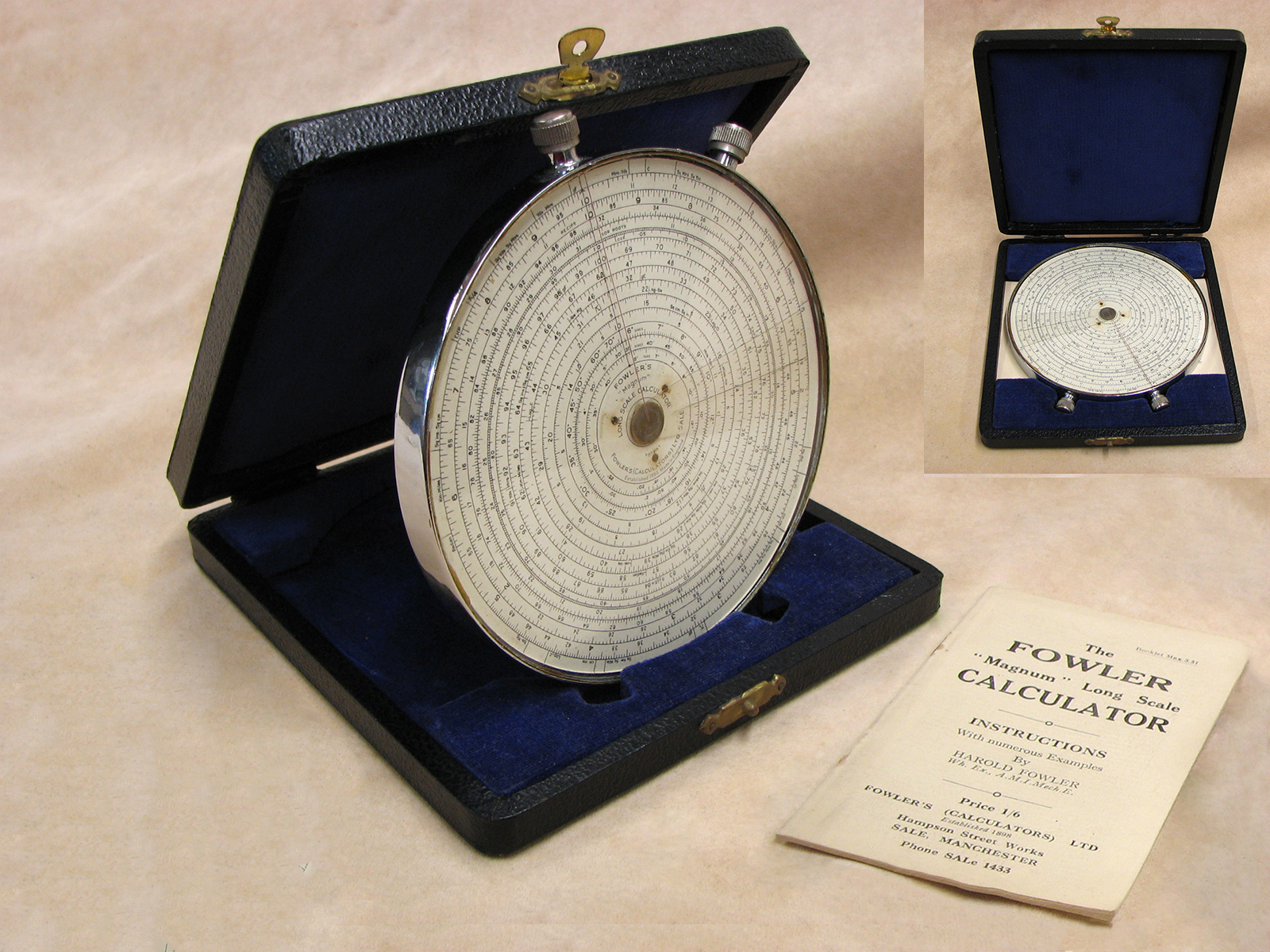 1930's Fowlers Magnum Long Scale calculator in presentation case with original instructions